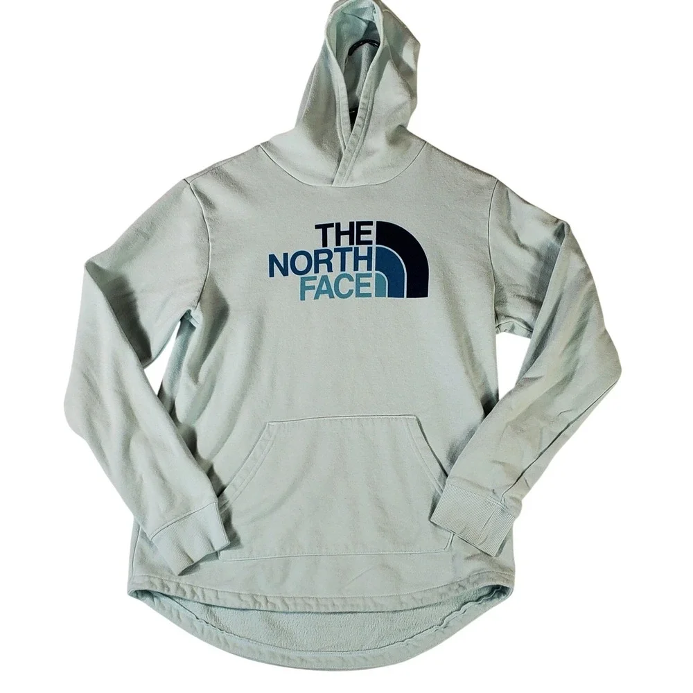 The North Face Girls XL 18 Hoodie Mint Green Blue Logo Pullover‎ Sweatshirt